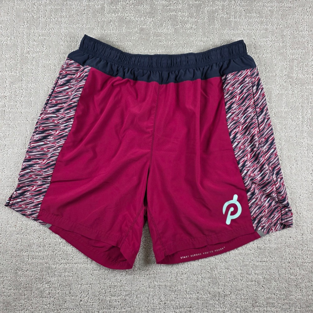 Fourlaps x Peloton Mens XL Re-Up Athletic Shorts Burgundy Navy Pattern 7" Inseam